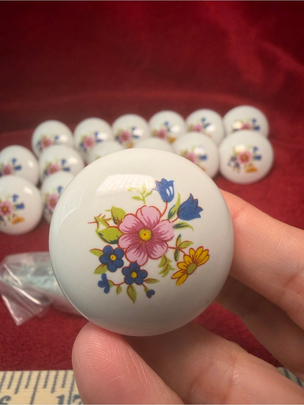Vintage Porcelain Floral Drawer Knobs Farmhouse Cottage Lot of 17